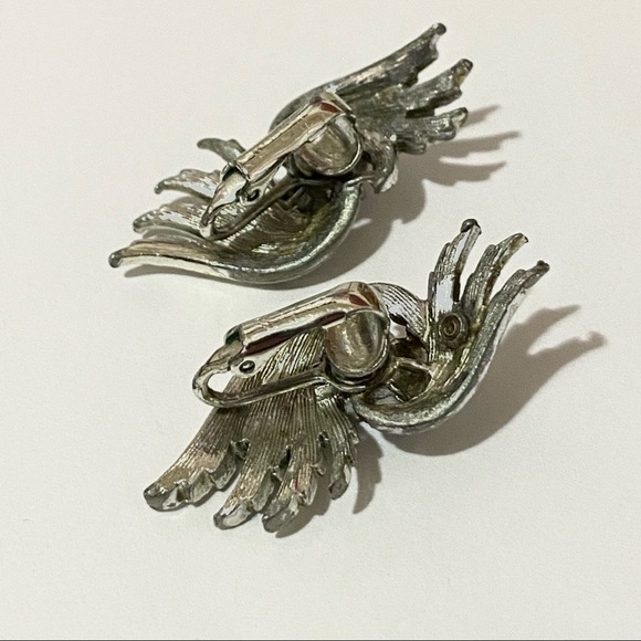 Vintage 1950s Clip On Earrings Rhinestones Costume Jewelry Atomic Mid-Century - Picture 3 of 3